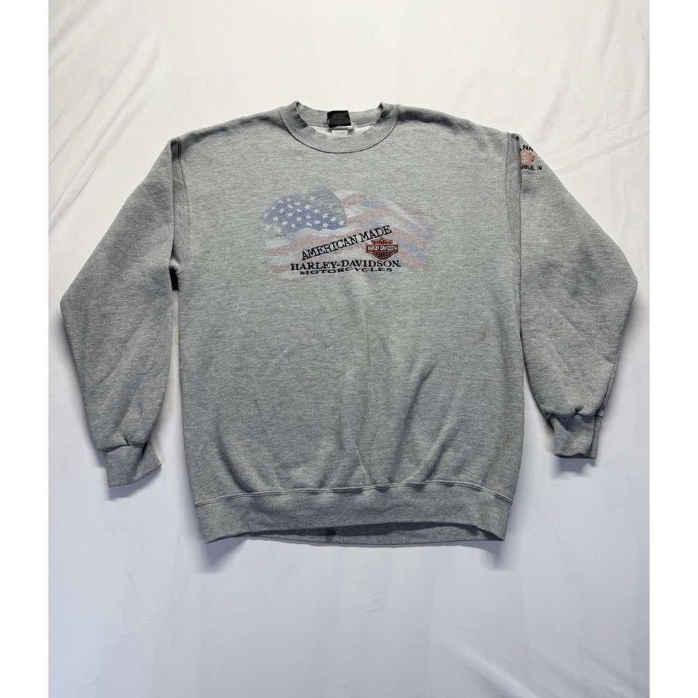 vintage 90s Harley Davidson America made M bald eagle Gray‎ crewneck sweatshirt